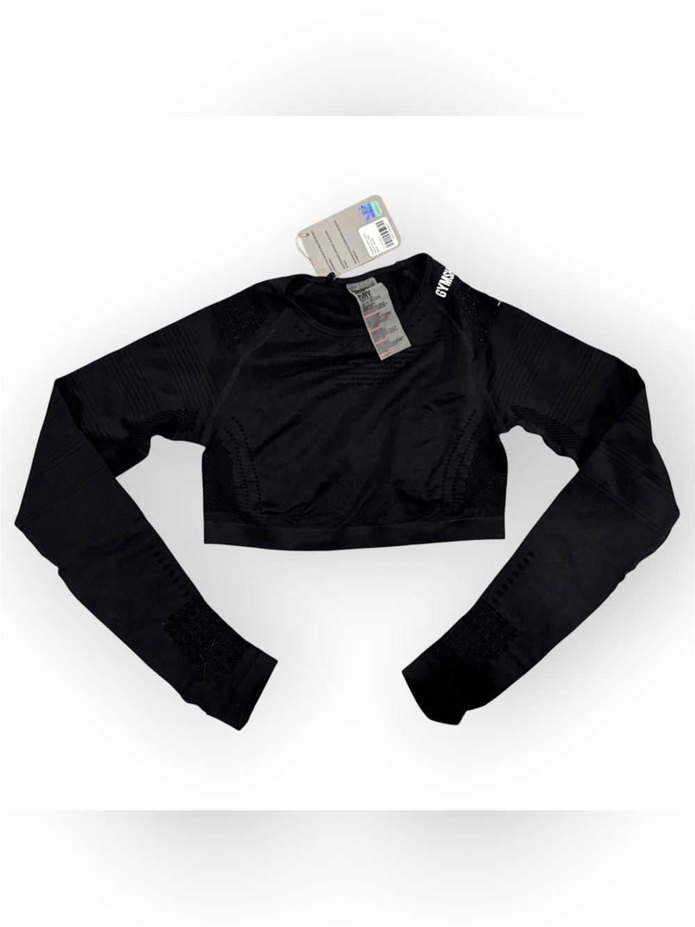 NEW Gymshark Flawless Knit Long Sleeve Crop Top - Black - Small